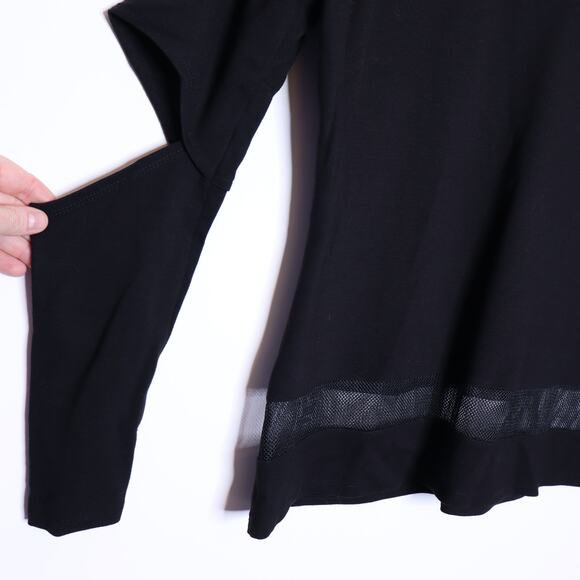 CHELSEA & WALKER Crew Split Elbow Top Black Mesh Long Sleeve Casual Women's L - Picture 9 of 11